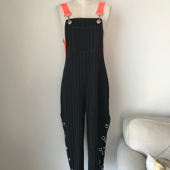 LF Pants - [LF] Black Stripe Chain Jumpsuit Overalls